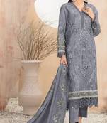 Grey faux georgette semi stitched suit with embroidery work