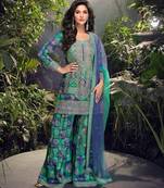 Blue chinon embroidered Suit - Full Stitched free size