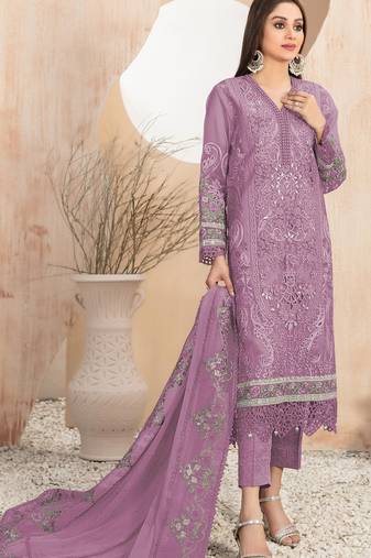 Lavender embroidered faux georgette suit 