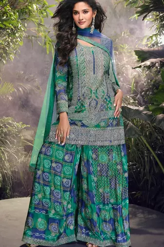 Blue chinon embroidered Suit - Full Stitched free size
