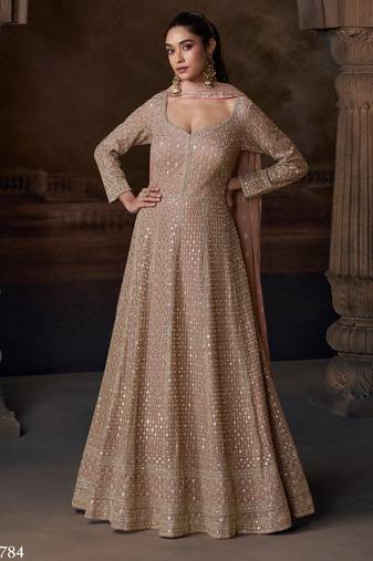 Beige real georgette anarkali Suit 