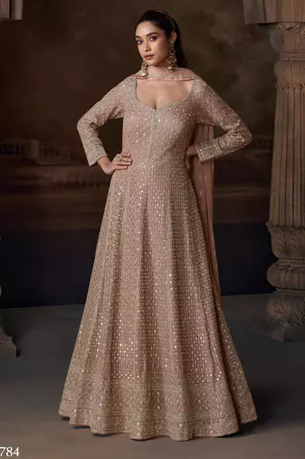 Beige real georgette anarkali Suit 