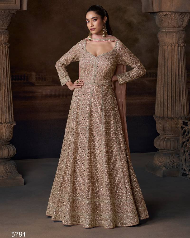 Beige real georgette anarkali Suit 