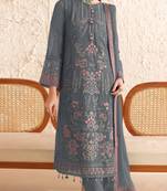 Dark grey embroidered faux georgette suit 