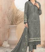 Dark grey embroidered faux georgette suit 