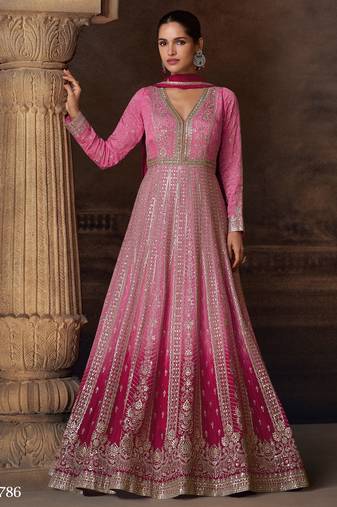 Pink real georgette anarkali Suit 
