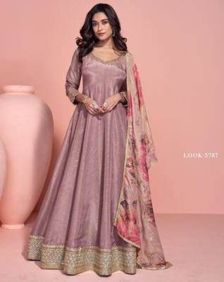Brown shimmer anarkali Suit 1