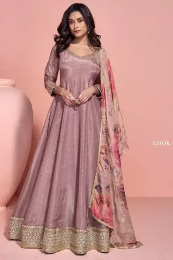 Brown shimmer anarkali Suit