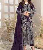 Dark purple embroidered faux georgette suit 
