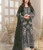 Dark green embroidered faux georgette suit 