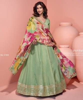Green shimmer anarkali Suit 1