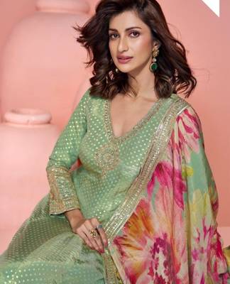 Green shimmer anarkali Suit 2