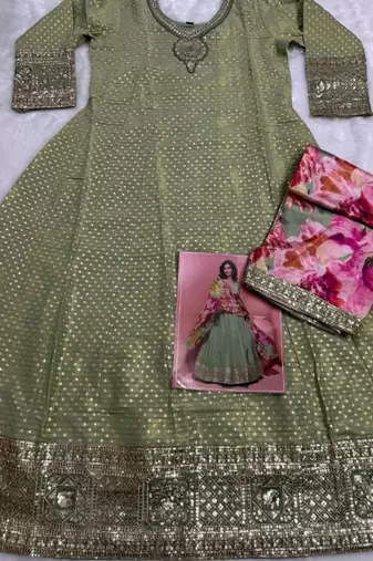 Green shimmer anarkali Suit