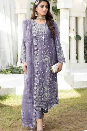 Lavender faux georgette semi stitched suit with embroidery work