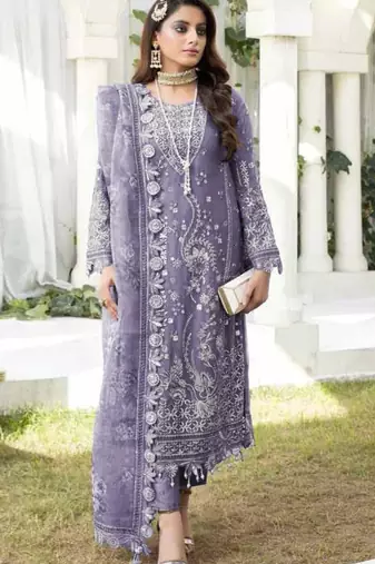 Lavender faux georgette semi stitched suit with embroidery work