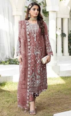 Brown embroidered faux georgette suit  1