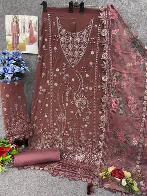 Brown embroidered faux georgette suit  2