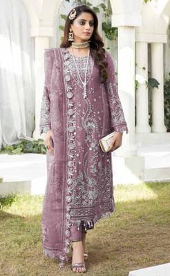 Pink embroidered faux georgette suit  1