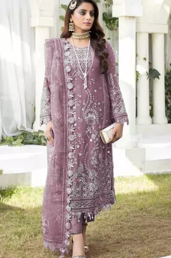 Pink embroidered faux georgette suit 