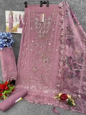 Pink embroidered faux georgette suit  2