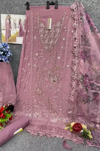 Pink embroidered faux georgette suit 