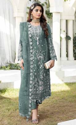 Sky blue embroidered faux georgette suit  1