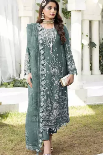 Sky blue embroidered faux georgette suit 