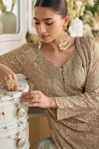 Beige heavy georgette Suit