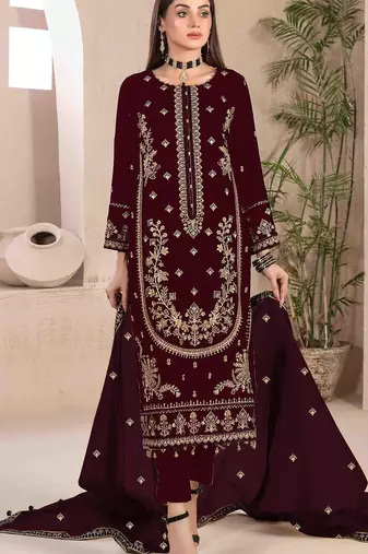 Maroon velvet embroidered suit