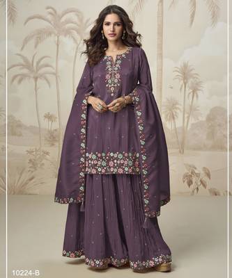 Wine simar with embroidery multi & zarkhan Palazzo suit 1