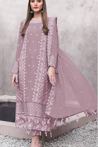 Pink embroidered faux georgette suit 