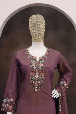 Wine simar with embroidery multi & zarkhan Palazzo suit 3