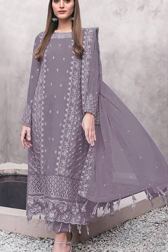 Purple embroidered faux georgette suit 