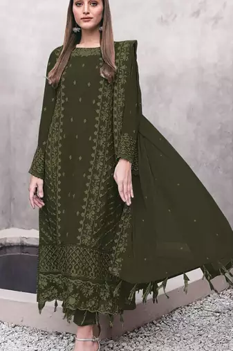 Mehendi embroidered faux georgette suit 