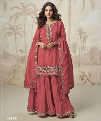 Peach simar with embroidery multi & zarkhan Palazzo suit 1
