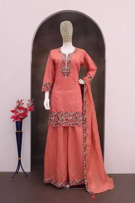 Peach simar with embroidery multi & zarkhan Palazzo suit 3