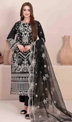 Black faux georgette suit with embroidery  1