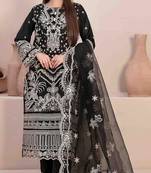 Black faux georgette semi stitched suit with embroidery work