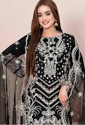 Black faux georgette suit with embroidery  2