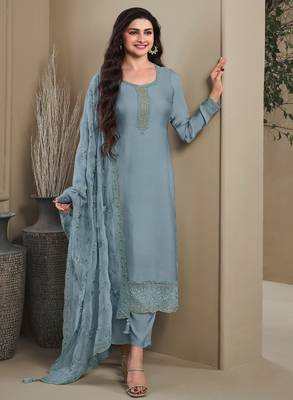 Blue heavy natural crepe Suit 1