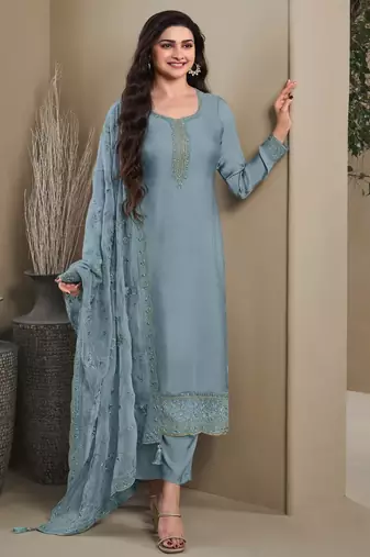 Blue heavy natural crepe Suit