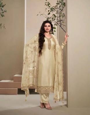  Cream heavy natural crepe Suit 1