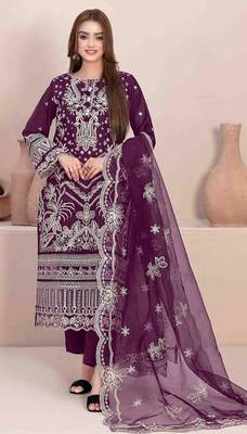 Purple embroidered faux georgette suit  1