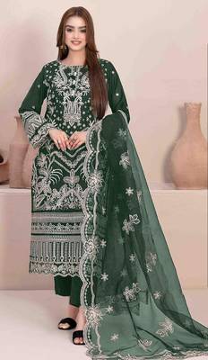Green embroidered faux georgette suit  1