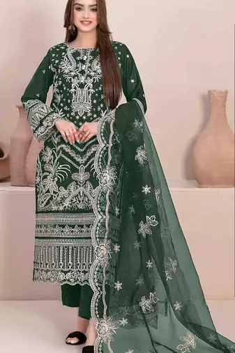 Green embroidered faux georgette suit 