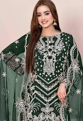 Green embroidered faux georgette suit  2