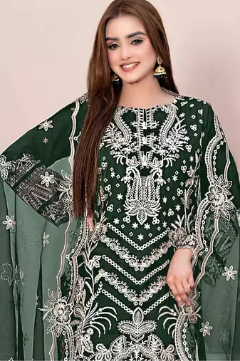 Green embroidered faux georgette suit 
