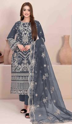Grey embroidered faux georgette suit  1