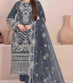 Grey embroidered faux georgette suit 