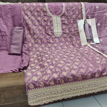Purple viscose muslin suit with sequin & zari  2